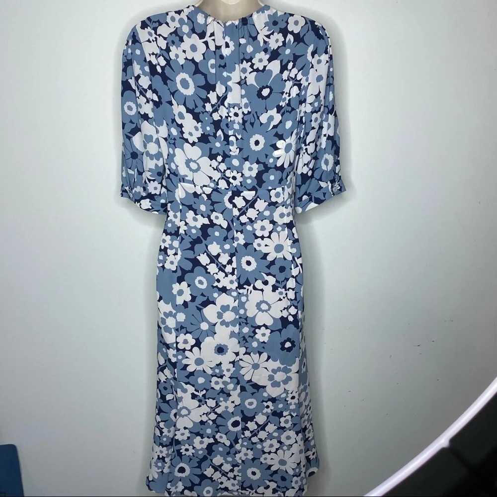 MICHAEL KORS COLLECTION Blue White Midi Floral Silk Georgette Dress sz 2